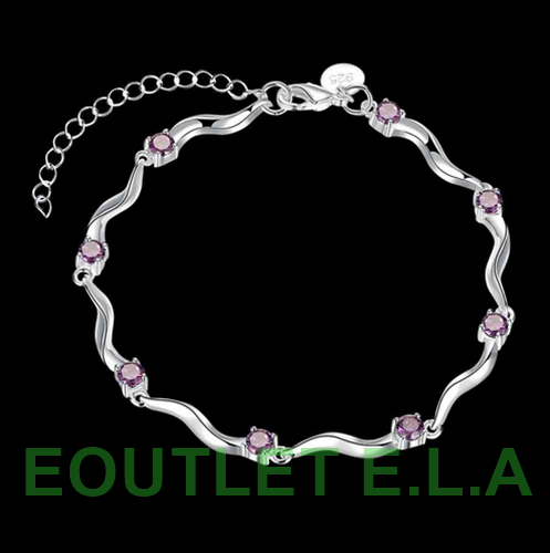 PURPLE CZ WAVY SILVER BRACELET-up to 25cm